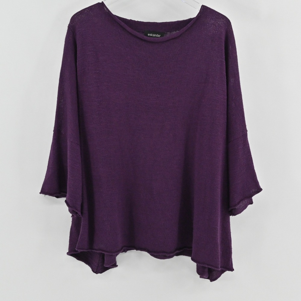 Eskandar Linen Blend Knit Oversized Sweater Womens Size OS Purple Lagenlook Top